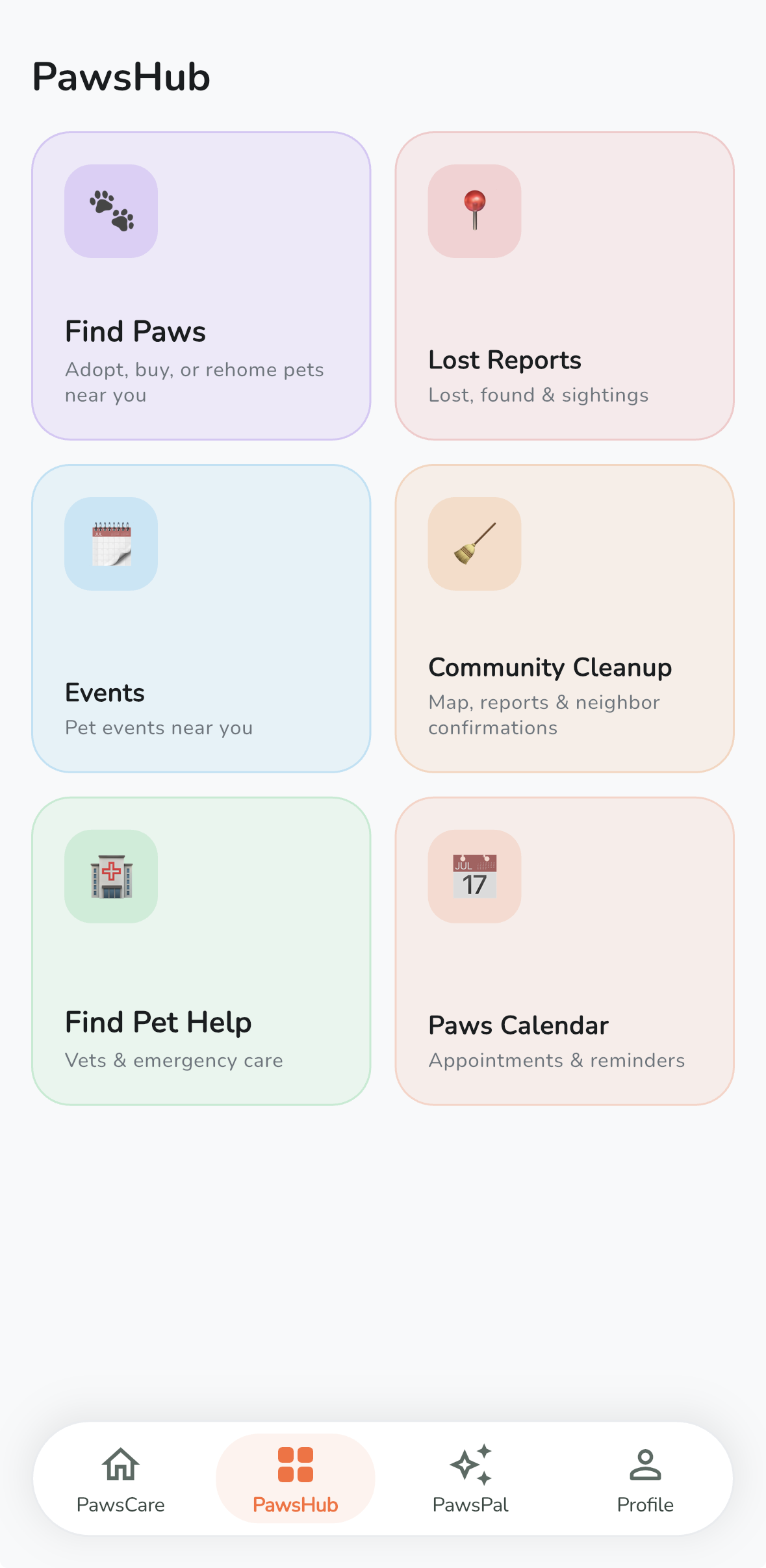 PawsHub screen