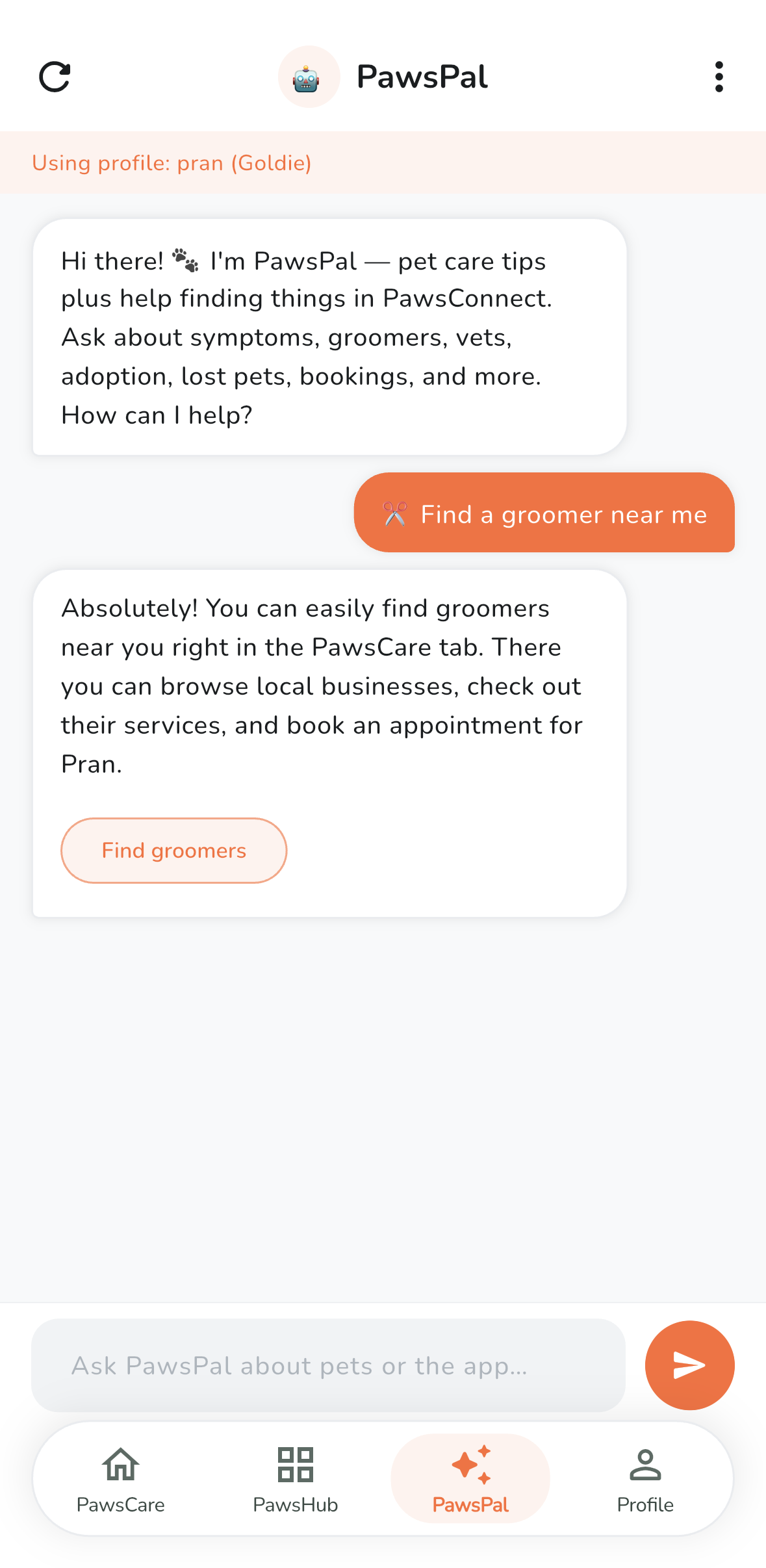 PawsPal screen